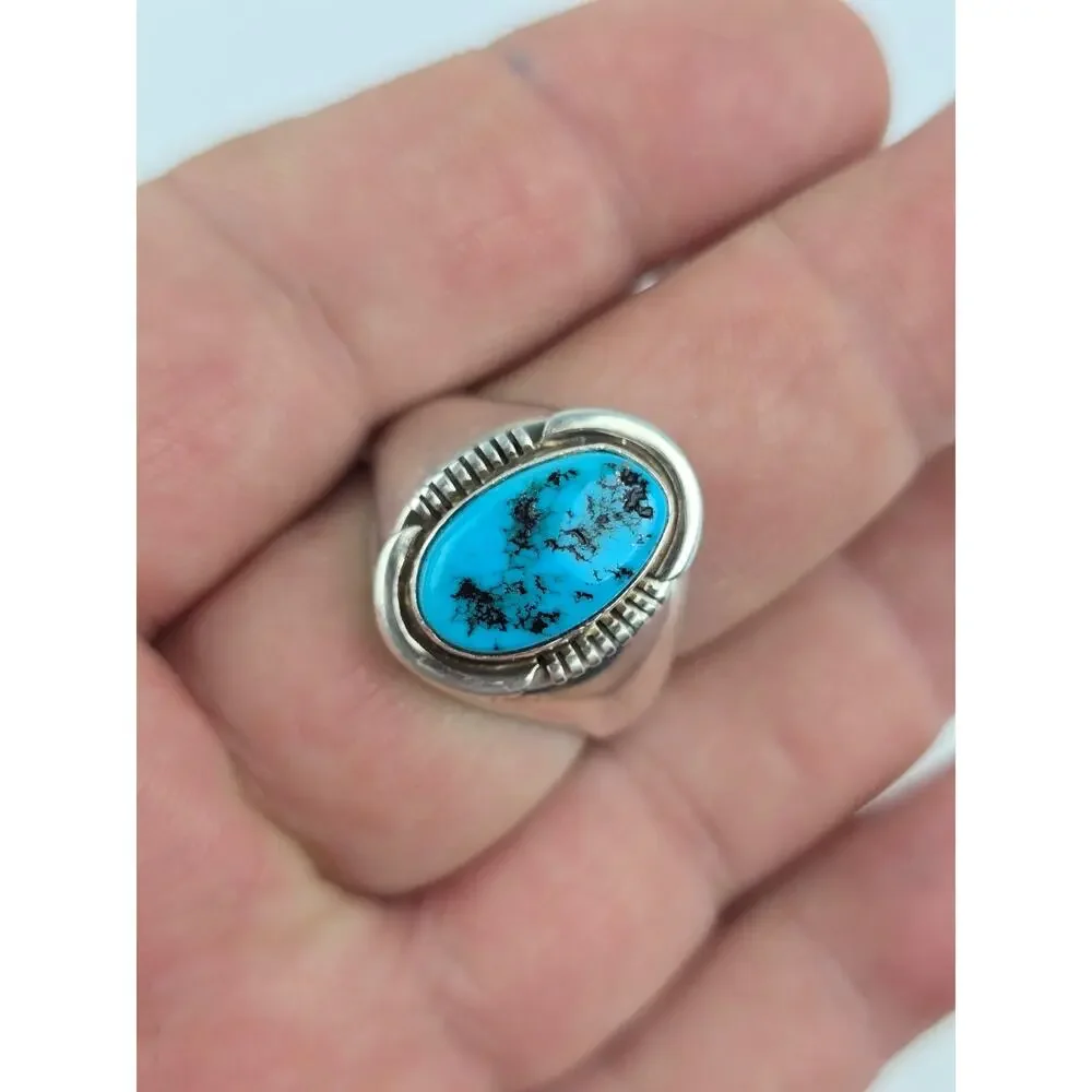 Abel Toledo Navajo Men's 11.5 Turquoise Sterling Silver Ring Oval stone AT